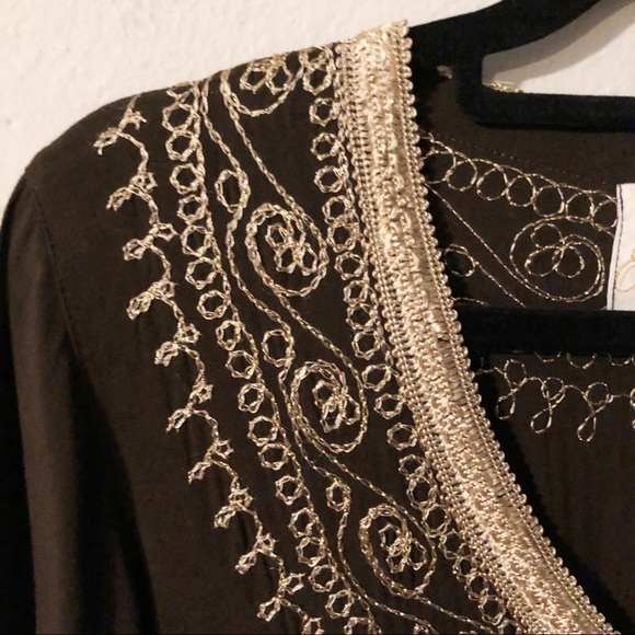 Emma Caine brown metallic gold trim tunic blouse - Picture 10 of 16